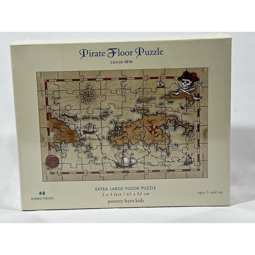 Pottery Barn Kids Pirate Puzzle Caribbean Map Adventure Homeschool Vintage Style
